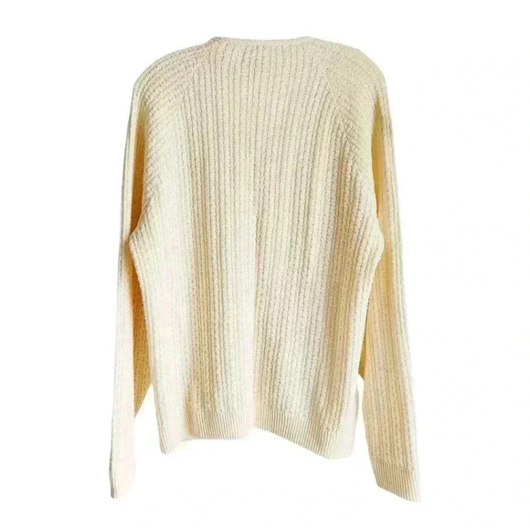 Vintage 70s Wool Blend Cardigan Women XL | Cable Knit Grandpa Sweater Ivory - Picture 10 of 11
